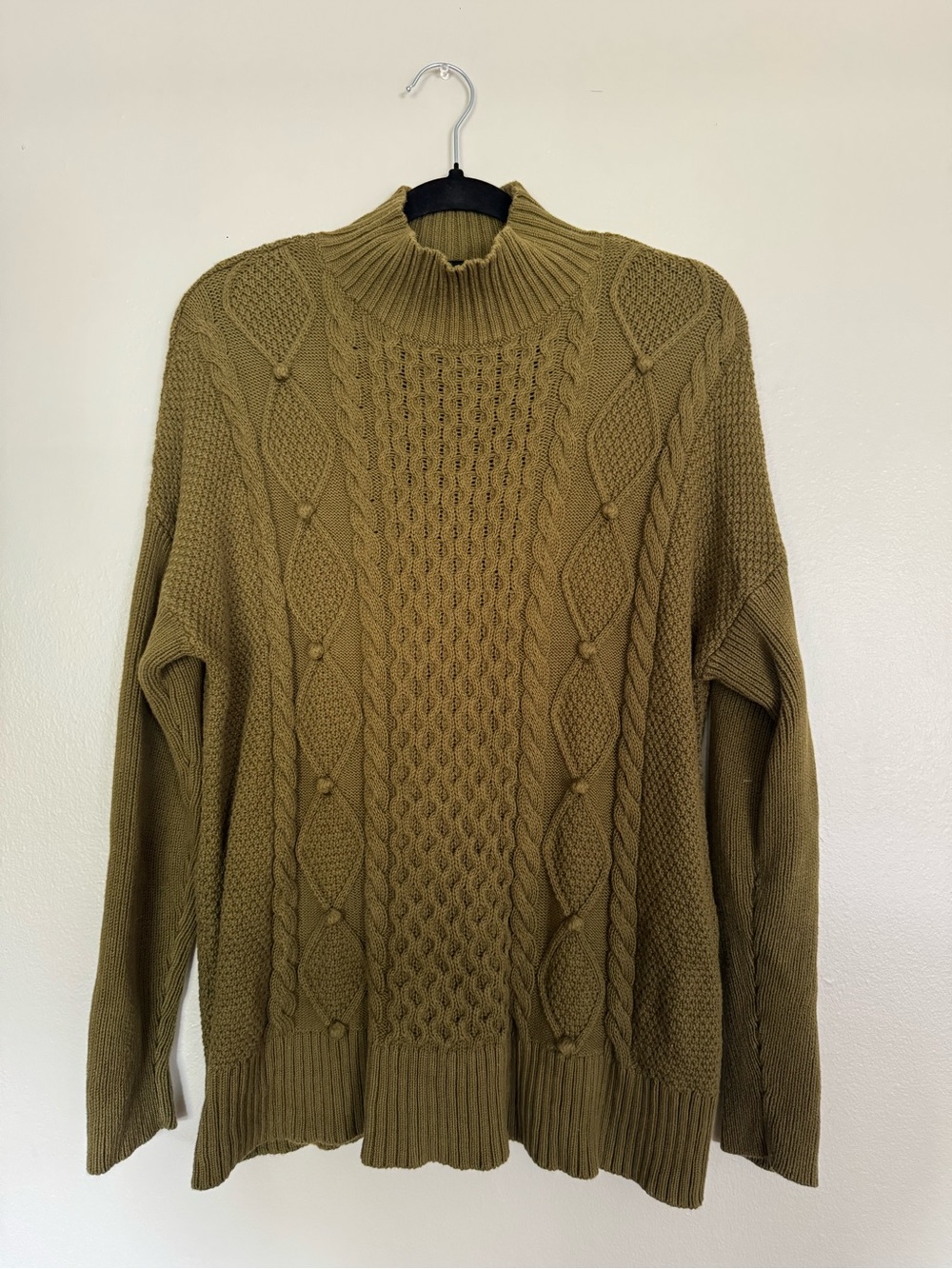 J. Crew Olive Cable Knit Turtleneck Sweater